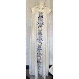 Mistook White Long Dress‎ Blue Floral Center Sleeveless Size X-Large